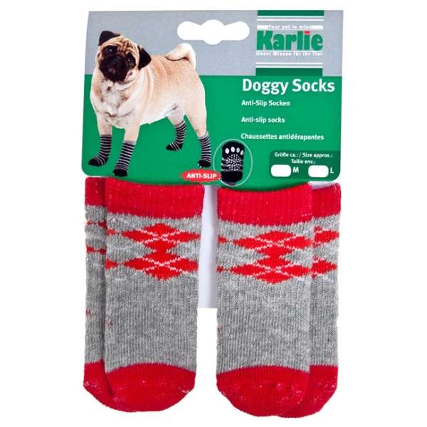 Karlie Doggy Socks Hundesocken 4er Set - Rot/Grau - M