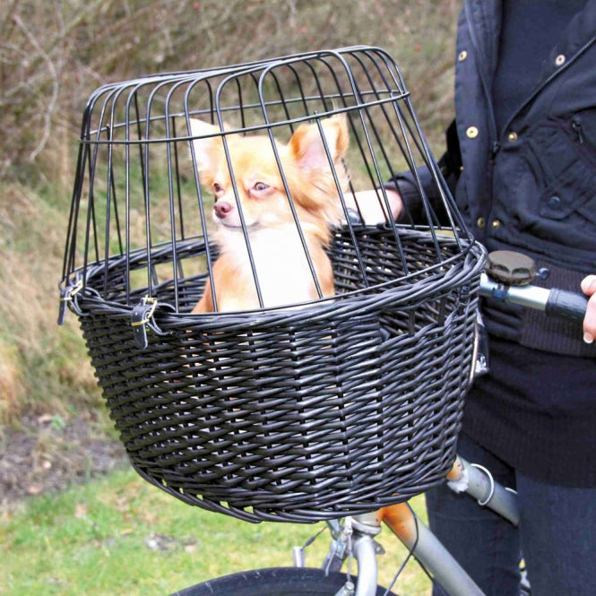 Trixie Fahrradkorb aus Weide mit Gitter - schwarz