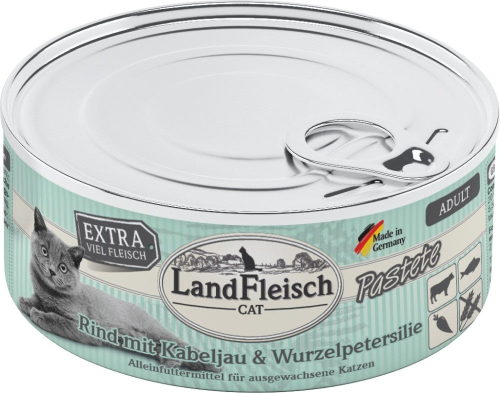 Landfleisch Cat Adult Pastete Rind, Kabeljau, Wurzelpetersilie - 100 g