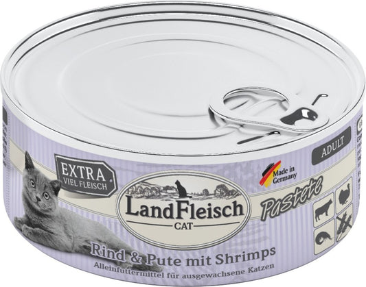 Landfleisch Cat Adult Pastete Rind, Pute & Shrimps - 100 g