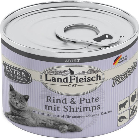 Landfleisch Cat Adult Pastete Rind, Pute & Shrimps - 195 g