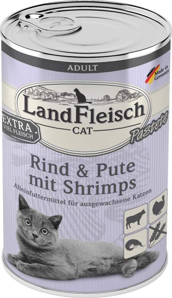 Landfleisch Cat Adult Pastete Rind, Pute & Shrimps - 400 g